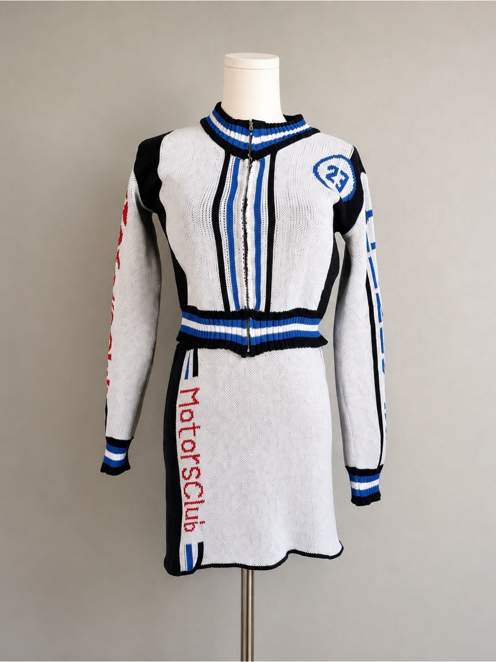 Fashion Nova High Speed Motors Club Blue White Knit Sweater Skirt Set M Racer